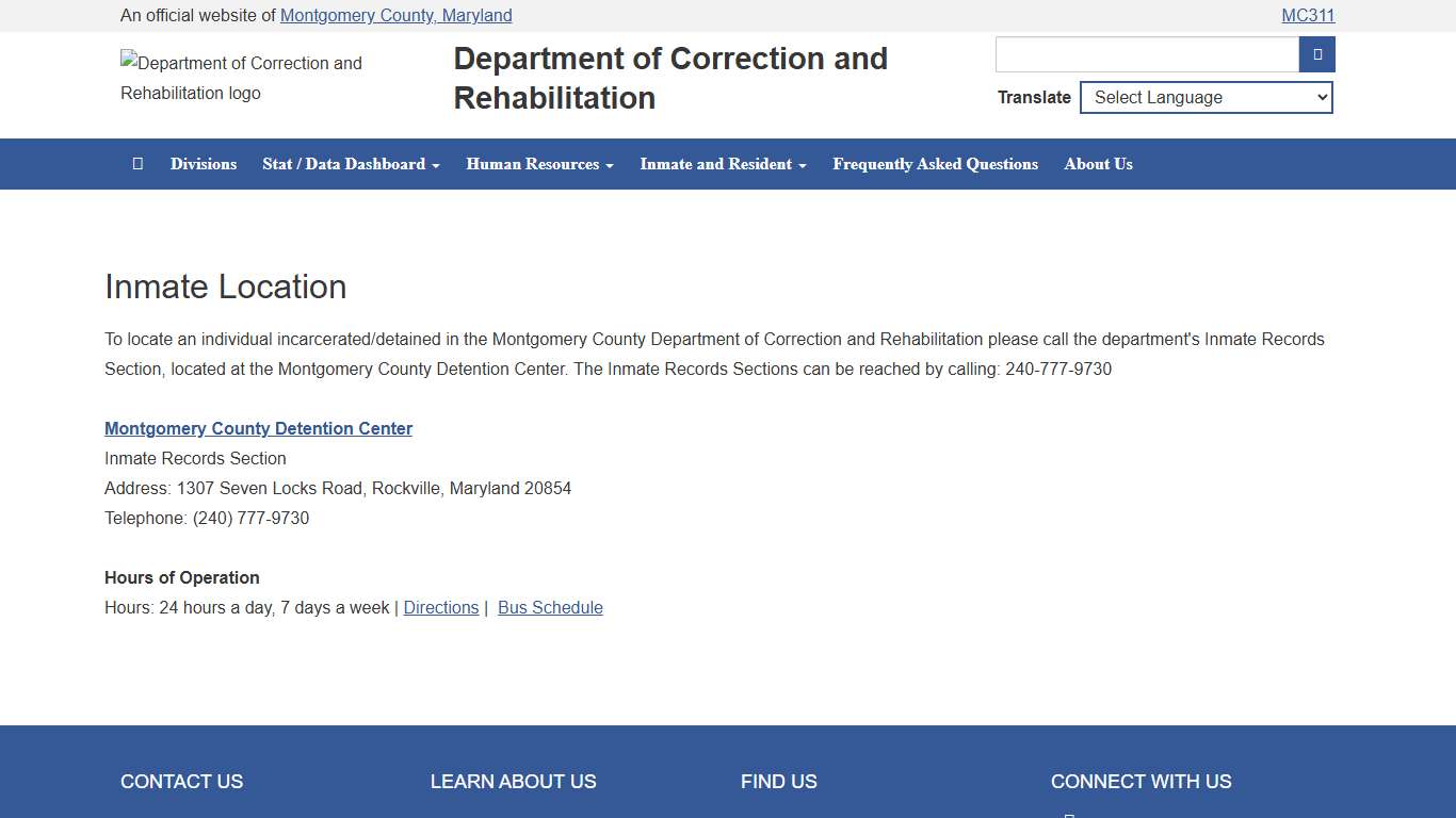 MONTGOMERY COUNTY, MD - DEPARTMENT OF CORRECTION AND REHABILITATION - INMATE SEARCH