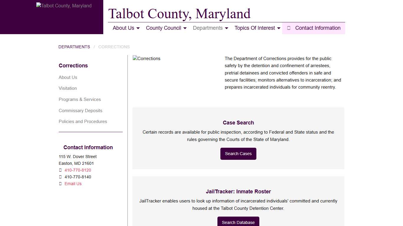 Corrections - Talbot County, Maryland